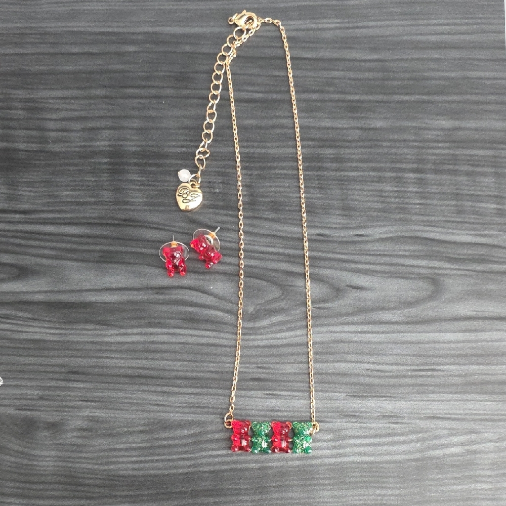 Gummy Bear Christmas Earrings and Necklace Set